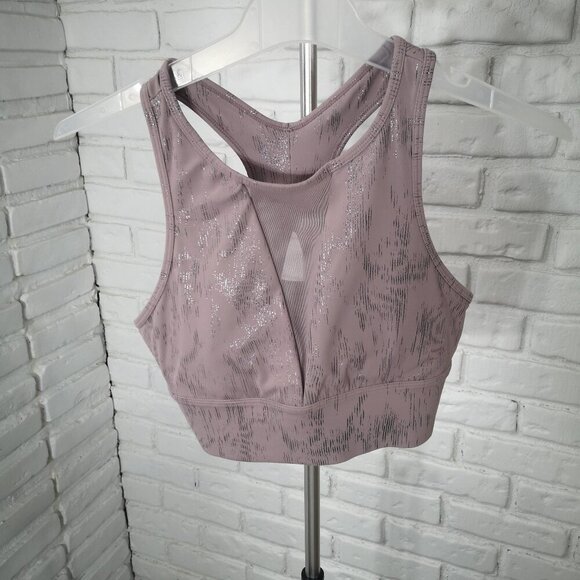 Sweaty Betty Ladies Size Small Mauve w/ Silver Pattern Racer Back Sports Bra - Picture 1 of 10